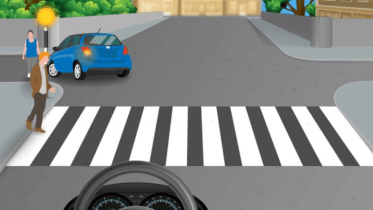 Allow the pedestrian to cross the road.
