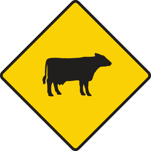 Possibility of cattle or farm animals ahead.