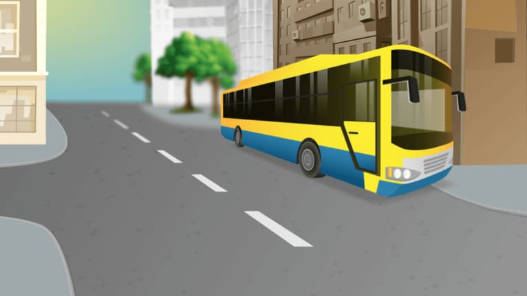People crossing the street at the rear of the bus.