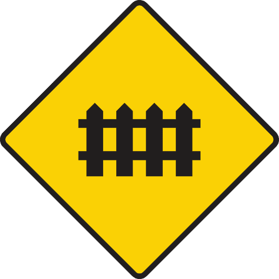 Level crossing ahead guarded by gates or barriers.