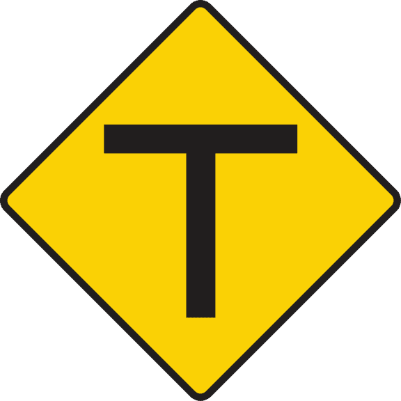 T-junction ahead with roads of equal importance.