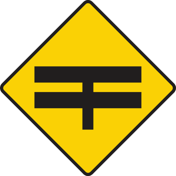 T-junction with dual carriageway ahead.