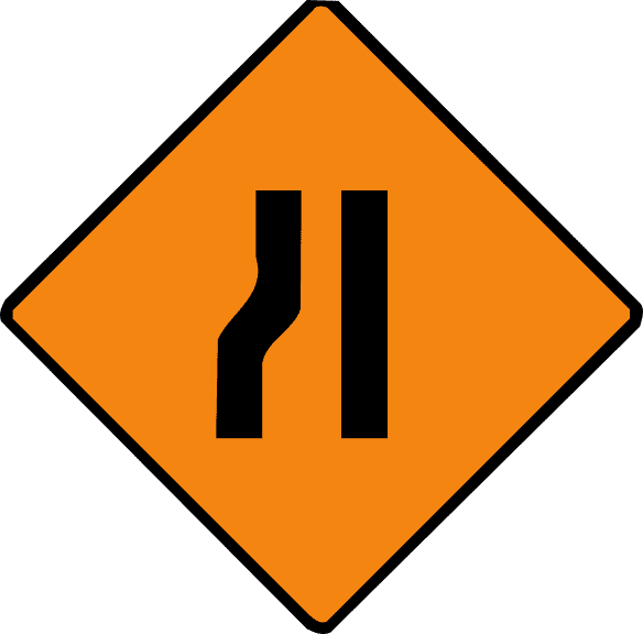 Road narrows from left.