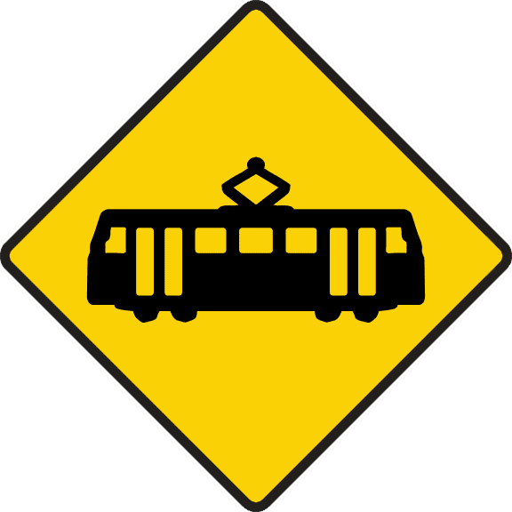 Tramway crossing ahead.