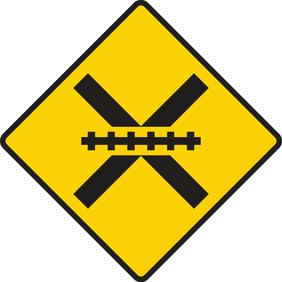 Level crossing ahead unguarded by gates or barriers.