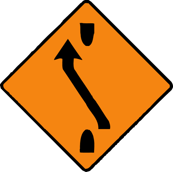 Traffic should cross back to the left-hand lane ahead.