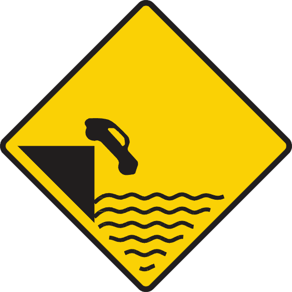 Unprotected quay, canal or river ahead.