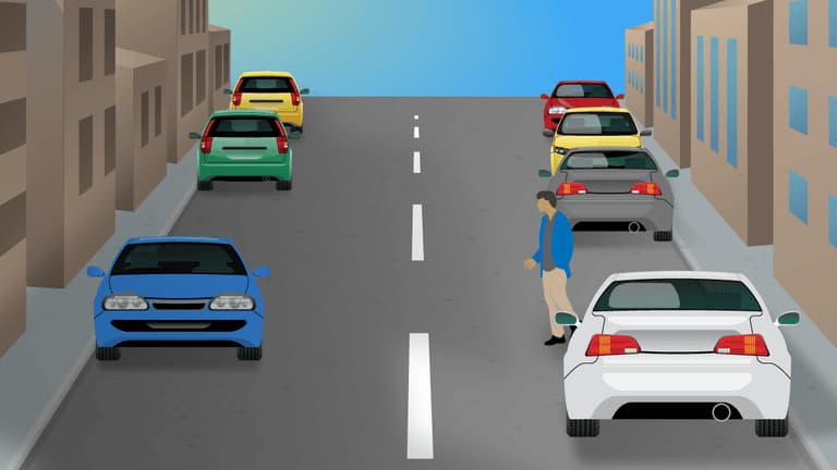 The pedestrian may suddenly cross the road in front of the vehicle.