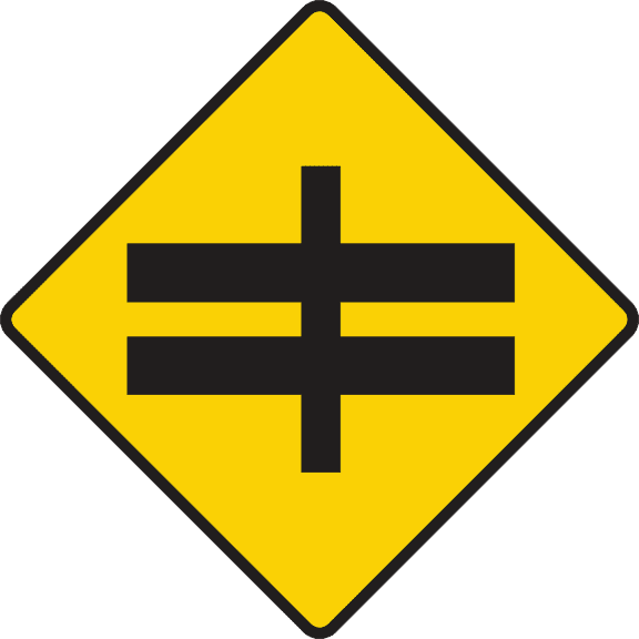 Crossroads with dual carriageway ahead.