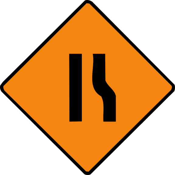Road narrows from right.