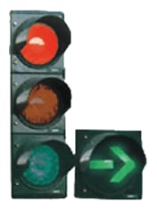 The driver may proceed in the direction of the green arrow if the way is clear.