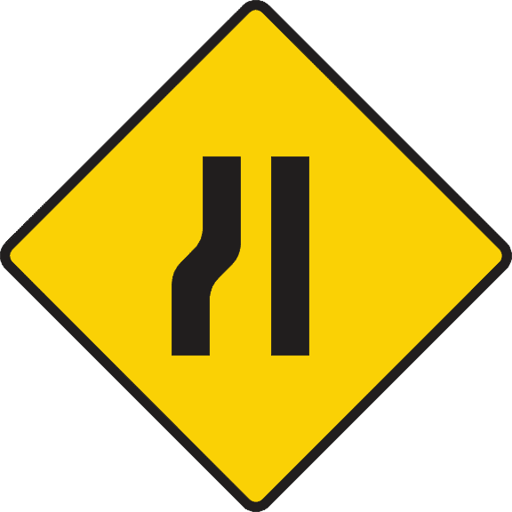 Road narrows on the left.