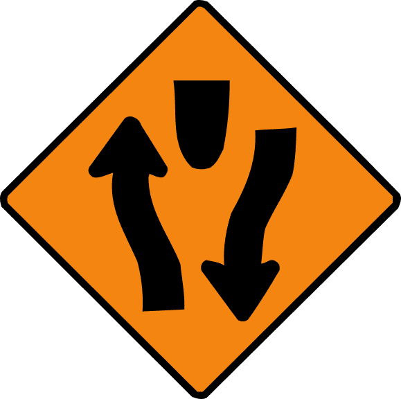 Start of central reserve or obstruction.