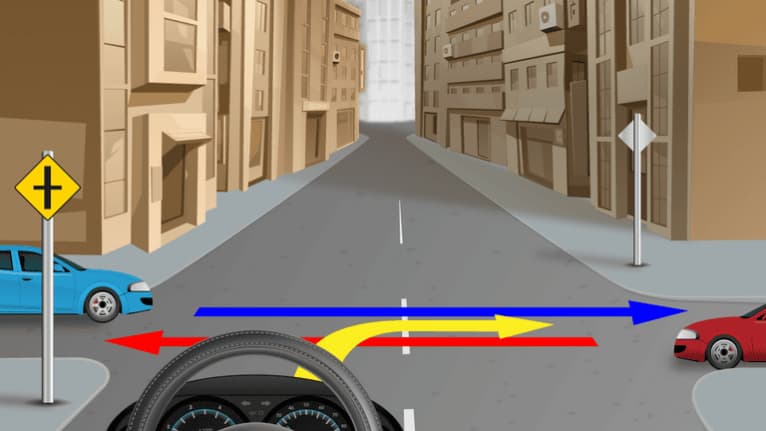 The driver may turn in front of the other two cars.