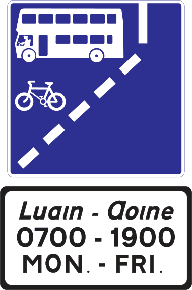 Only buses, cyclists and taxis are allowed to use the lane ahead during the hours indicated.