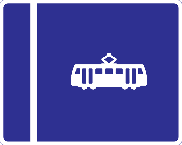 Tram lane on right.