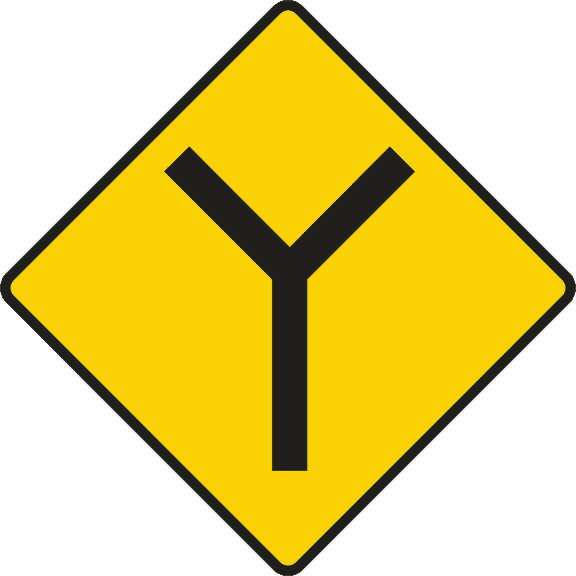 Y-junction ahead with roads of equal importance.