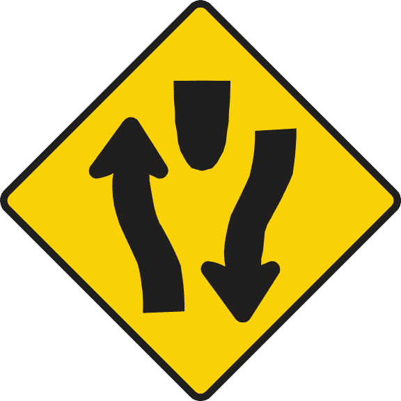 Irish road sign: Road divides ahead.